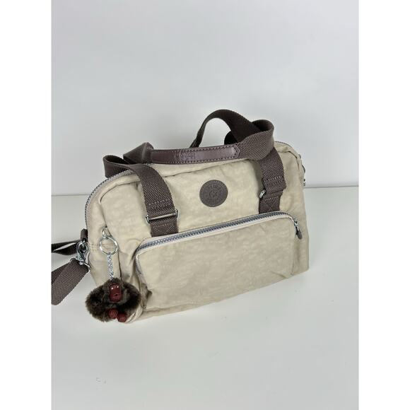 Kipling Tan/Brown Neutral Satchel Shoulder Bag With Monkey Charm EUC - Picture 2 of 6